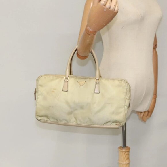 PRADA Hand Bag Nylon Beige Gold Auth 95369 - Picture 10 of 16